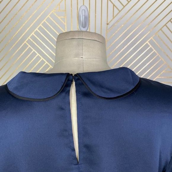 Boden Sophia Sequin Collared 3/4 Sleeve Blouse Top in Navy Blue Size US 6 - Picture 8 of 12